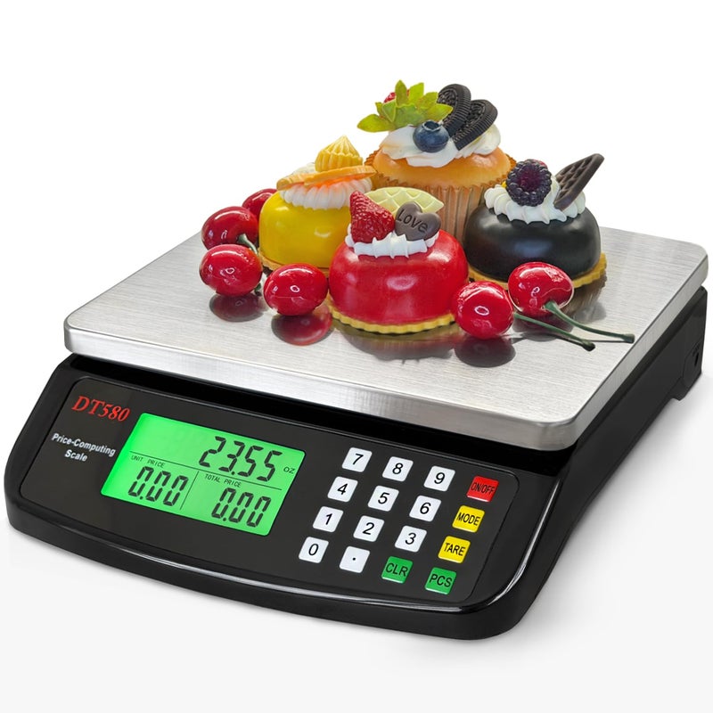 MOCCO Large Digital Kitchen Scale 40kg/88lb Stainless Steel Price Computing Scale Counting Scale Deli Scale with LCD Display for Baking Bread Cooking Meat Prep Parts and Coins Adapter Included (Black) - Image 1